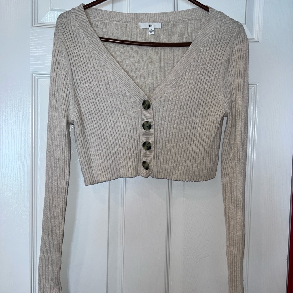 BP Ribbed Button-Up Sweater in Cream